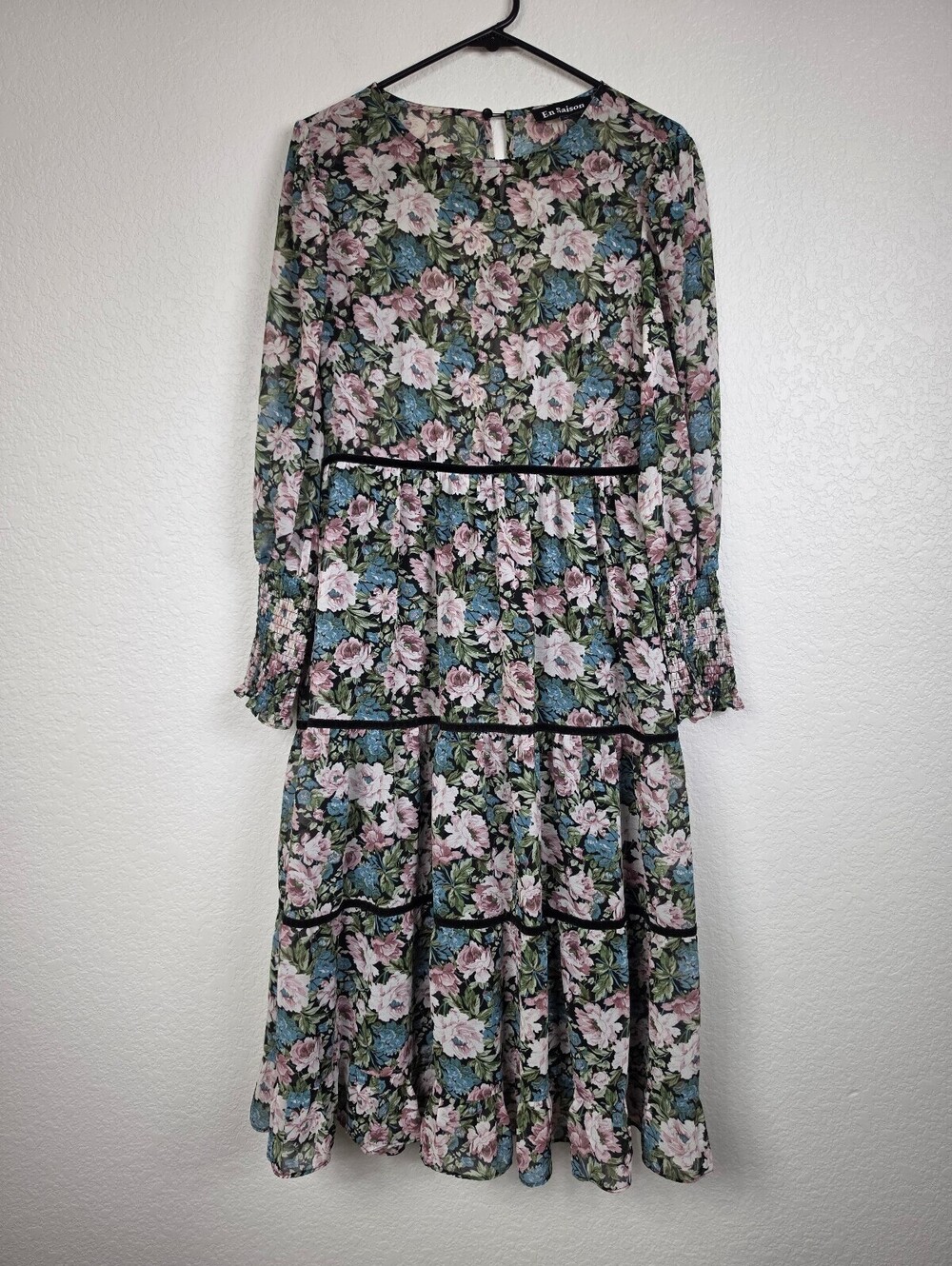 Anthropologie En Saison Floral Tiered Long Sleeve Dress